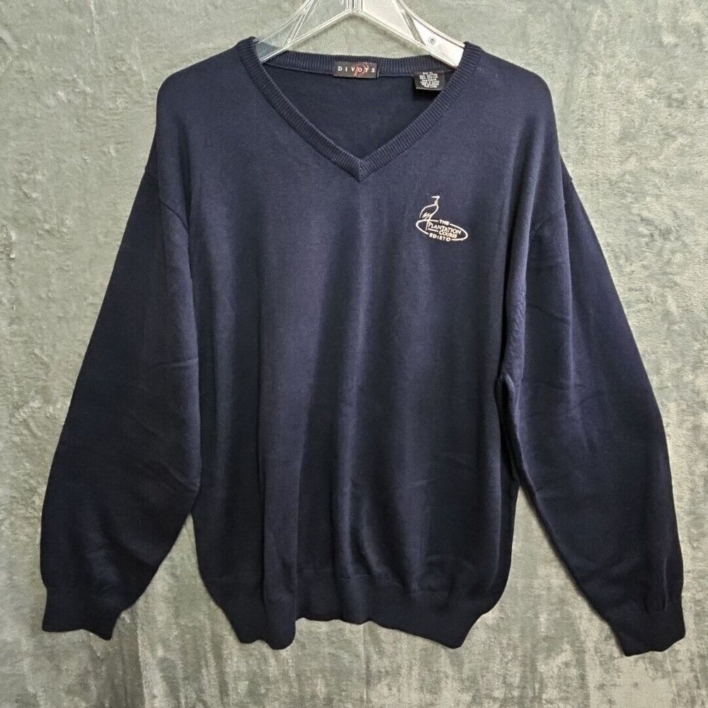Divots Men's XL Vneck Sweater Navy cotton acrylic golf Plantation Course Edisto